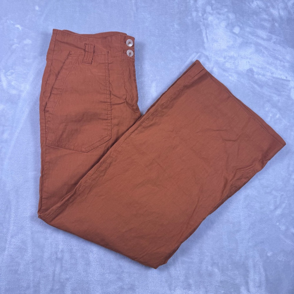 Maeve Anthropologie Naomi Wide Leg Pants Terracotta Rust 10P High Rise Pocket